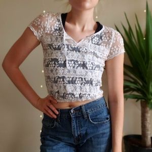 Abercrombie Sheer Embroidered Floral Top